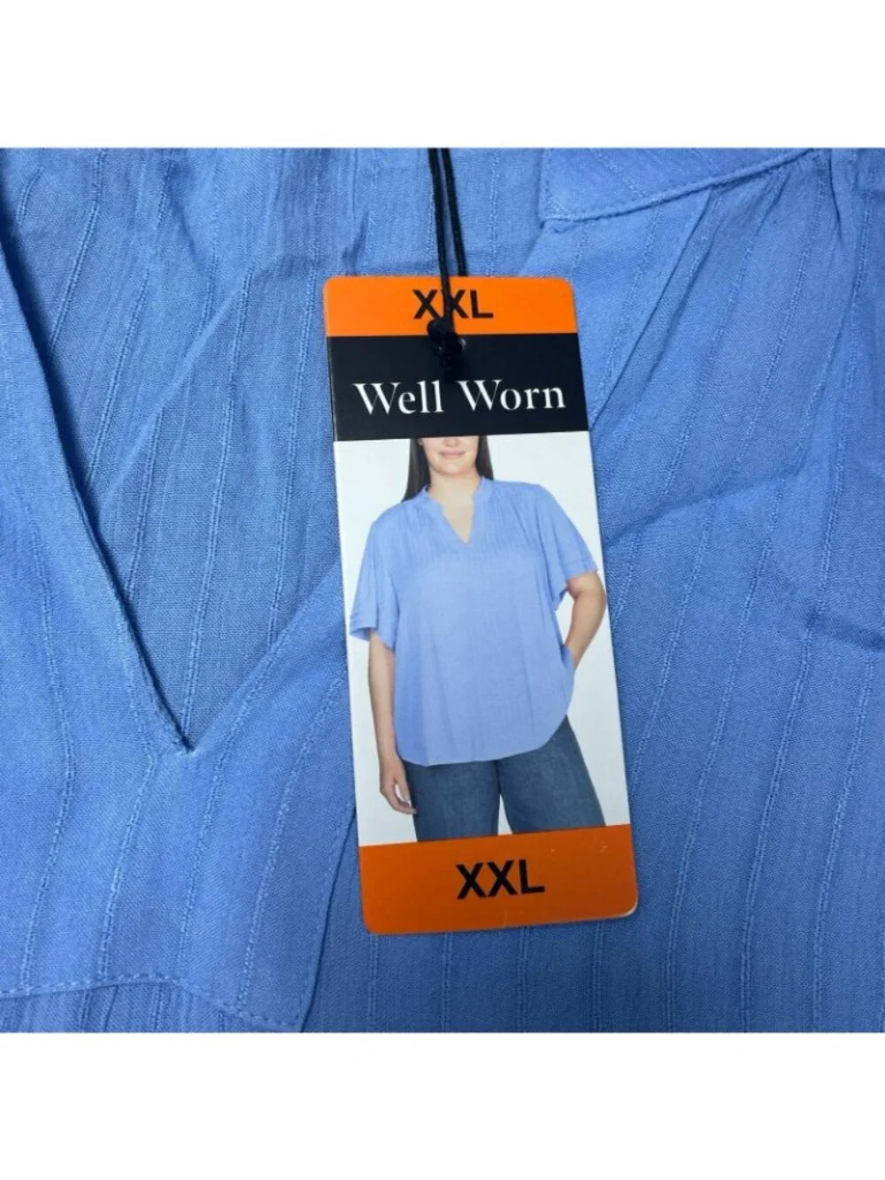 NWT Well Worn Women's XXL Blue Short-Sleeve Split-Neck Tunic Top Viscose G2131